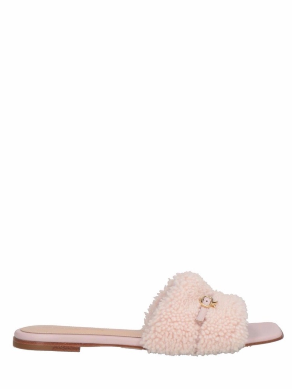 Gianvito Rossi Pink Shearling Slide with Gold Buckle